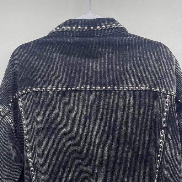 POL Black Corduroy Silver Studded Oversized Button Up Jacket - Picture 6 of 7